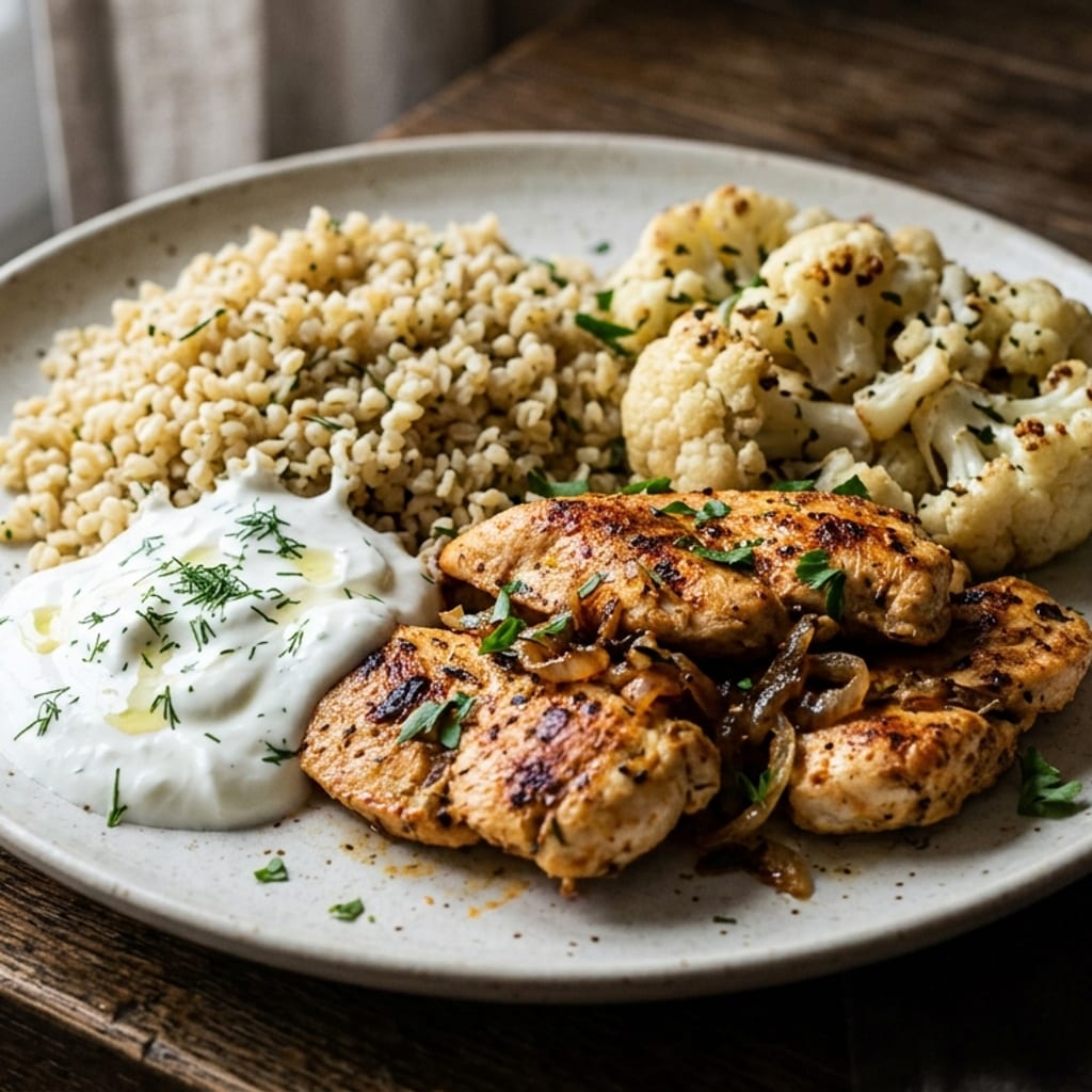 Serpenyős csirkemell – bulgur, karfiol
