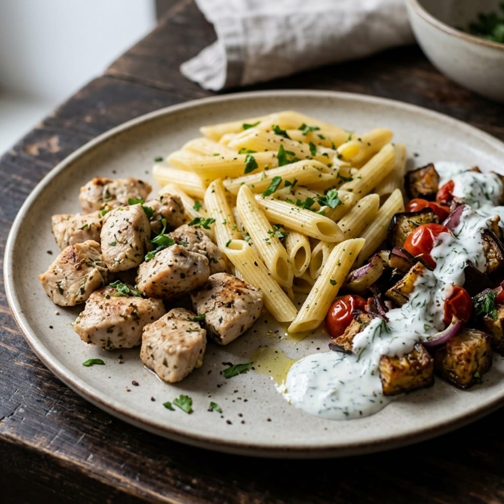 Mediterrán pulykamell – durum tészta, padlizsán