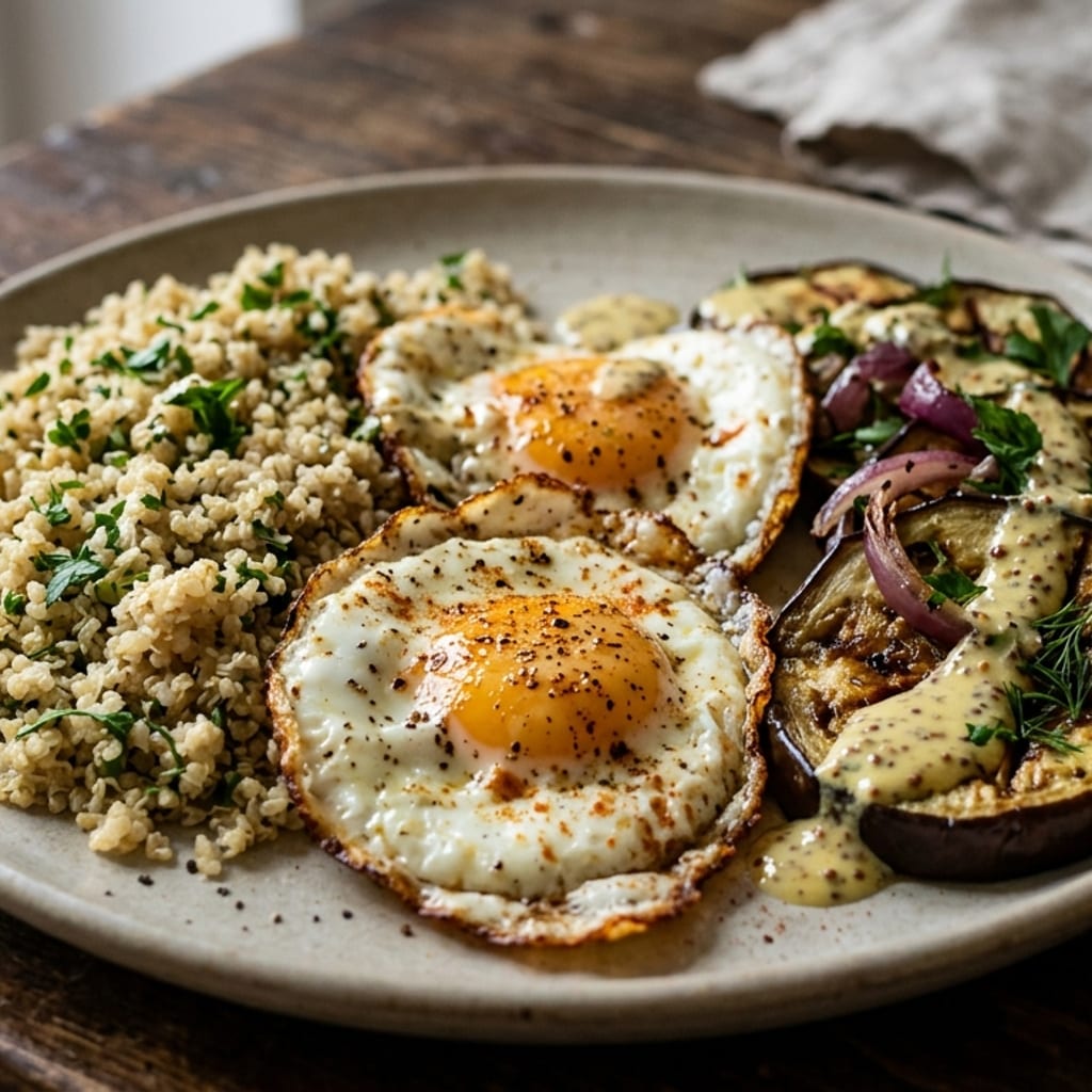 Roston sült tojás – quinoa, padlizsán
