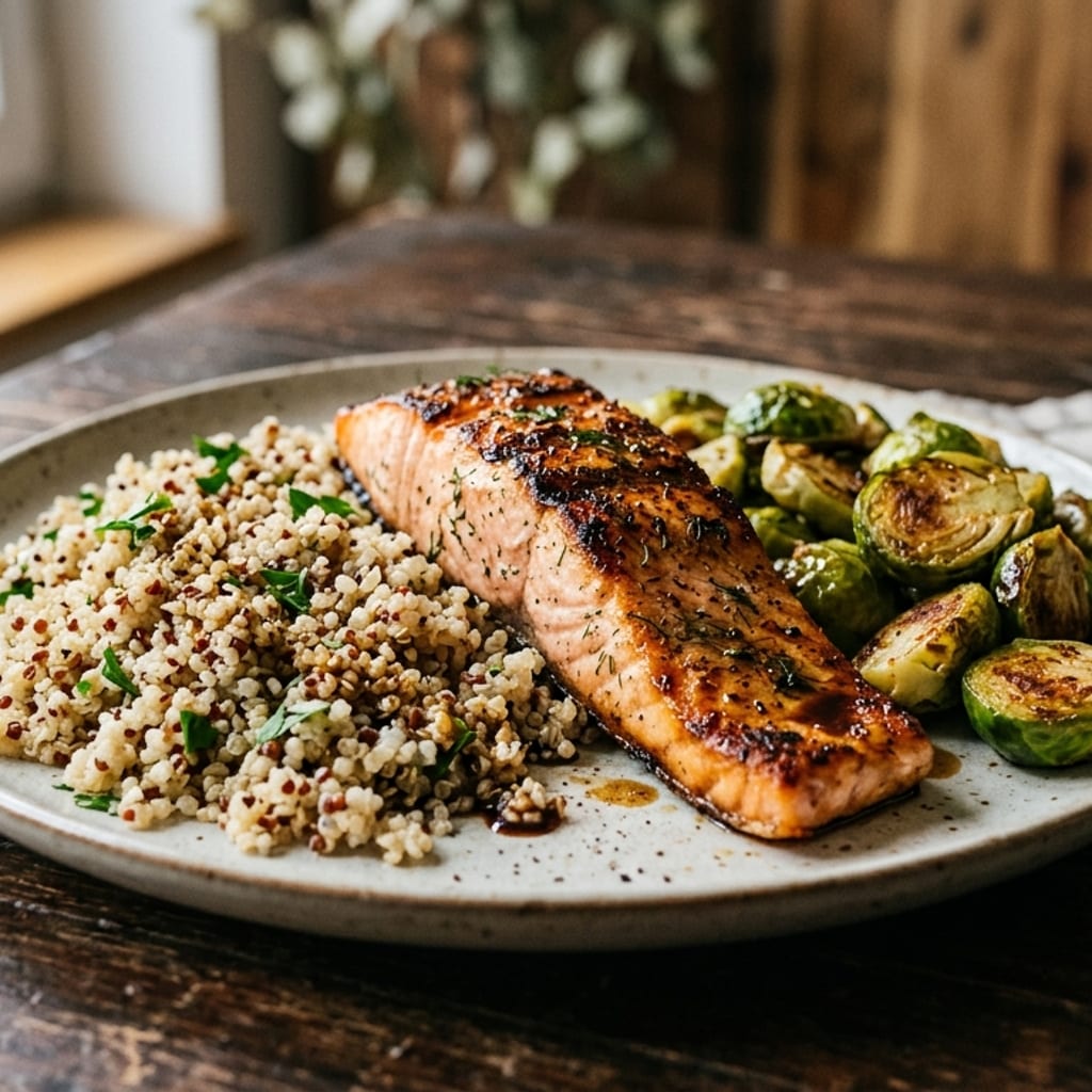 Grillezett lazacfilé – quinoa, kelbimbó